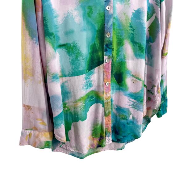 Anthropologie Fig & and Flower Large Pink Green Tropical Beach Blouse Shirt Top - Picture 4 of 8